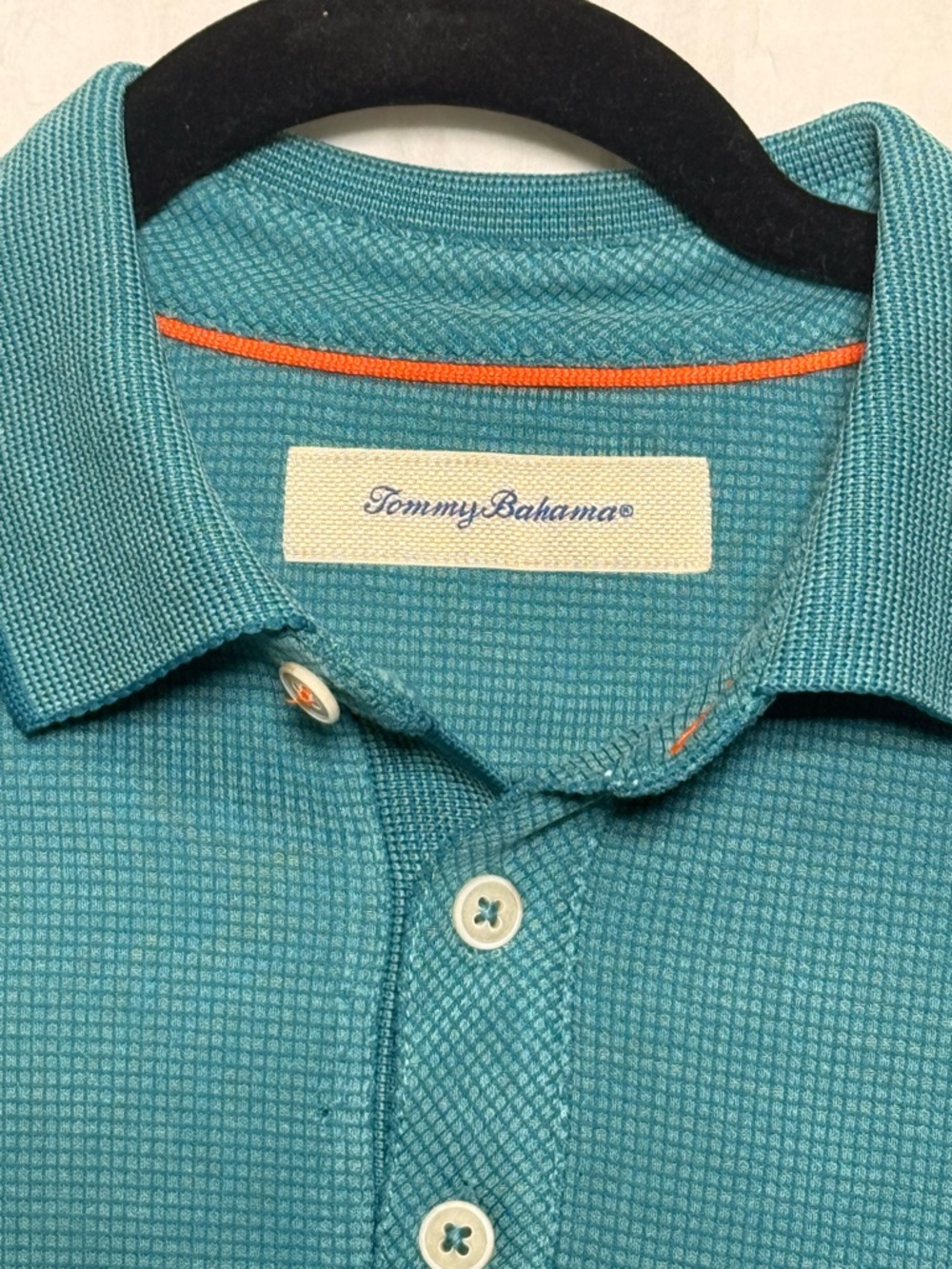 Tommy Bahama Teal Polo with Orange Trim